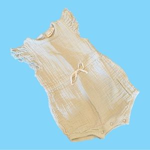 City Mouse Sky Blue Muslin Tie Waist Romper 12-18 Months Boho Ruffle